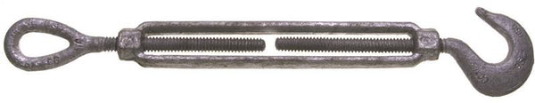 BARON 16-3/4X9 Turnbuckle, 3000 lb Working Load, 3/4 in Thread, Hook, Eye, 9 in L Take-Up, Galvanized Steel