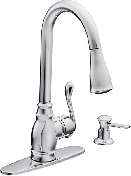 Moen CA87003SRS Kitchen Faucet, 1.5 gpm, 1-Faucet Handle, Metal, Stainless Steel, Deck Mounting, Lever Handle