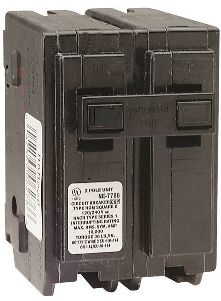 Square D Homeline HOM230CP Circuit Breaker, Mini, 30 A, 2 -Pole, 120/240 V, Fixed Trip, Plug Mounting, Black