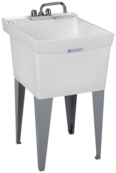 ELM UTILATUB Series 19CF Laundry Tub Combo Kit, 18 gal Capacity, 2-Deck Hole, 20 in OAW, 24 in OAD, 34 in OAH, White