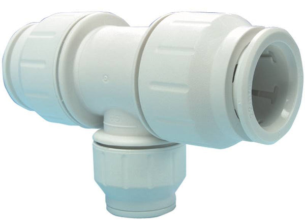 John Guest PEI3028A Reducing Pipe Tee, 3/4 x 1/2 in, Push-Fit, Polyethylene, White, 80 to 160 psi Pressure