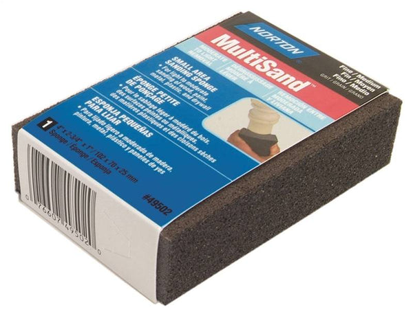 NORTON MultiSand 49502 Sanding Sponge, 4 in L, 2-3/4 in W, 80, 150 Grit, Fine, Medium