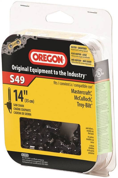 Oregon S49 Chainsaw Chain, 14 in L Bar, 0.05 Gauge, 3/8 in TPI/Pitch, 49-Link