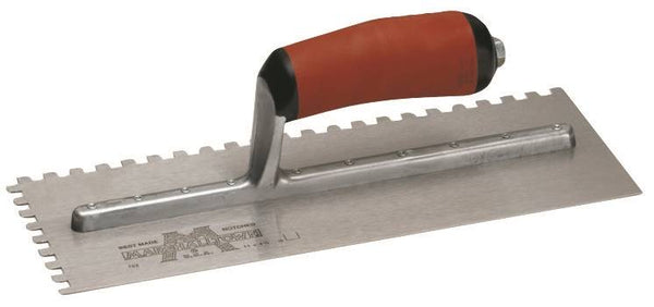 Marshalltown 702SD Trowel, 11 in L, 4-1/2 in W, Square Notch, Curved Handle