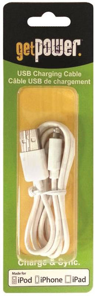 GetPower GP-USB-IPH5 USB Charging and Sync Cable, White, 3 ft L
