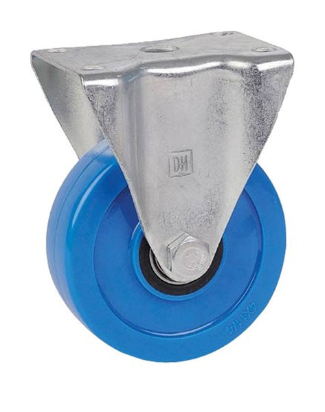 DH CASTERS C-LM4P1PUR Rigid Caster, 4 in Dia Wheel, 1-1/4 in W Wheel, Polyurethane Wheel, Blue, 275 lb