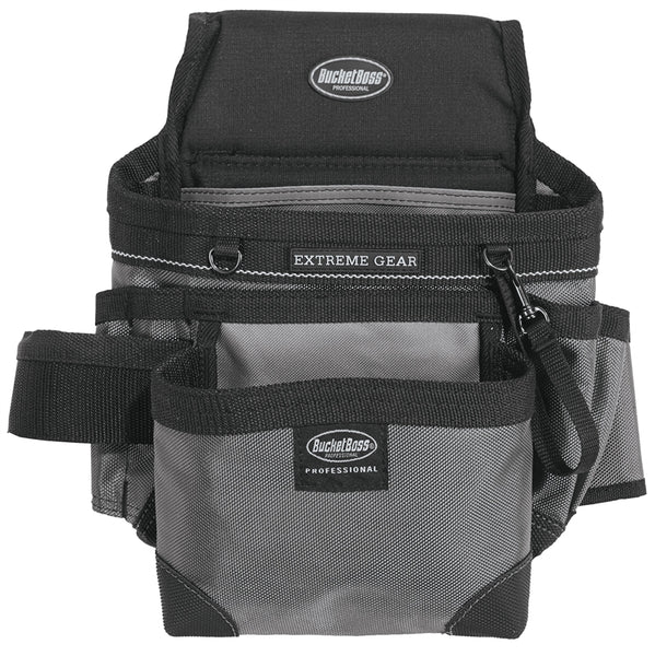 Bucket Boss 55200 Mullet Buster Carpenter's Pouch, 14-Pocket, Poly Fabric, Black/Gray, 10 in W, 13 in H, 4 in D