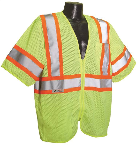 RADWEAR SV22-3ZGM-2X Economical Safety Vest, 2XL, Polyester, Green/Silver, Zipper Closure