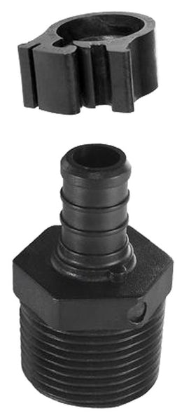 Flair-It PEXLOCK 30868 Pipe Adapter, 1/2 x 3/4 in, PEX x MPT, Polysulfone, Black, 100 psi Pressure