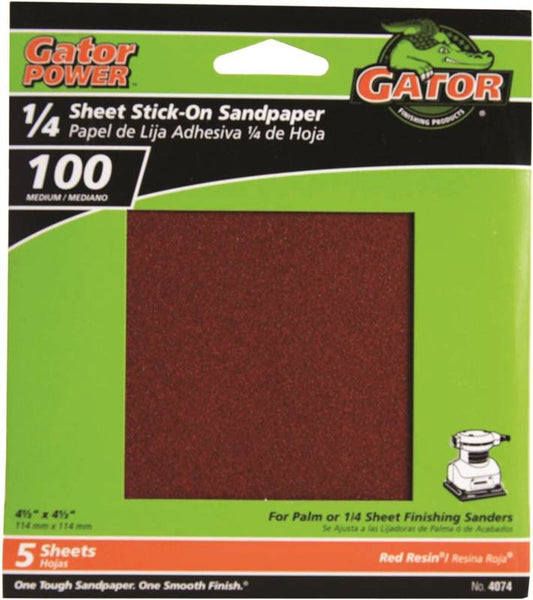 Gator 4074 Sanding Sheet, 4-1/2 in L, 4-1/2 in W, Medium, 100 Grit, Aluminum Oxide Abrasive