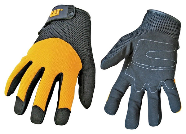 Cat CAT012215L Utility Gloves, L, Wrist Strap Cuff, Synthetic Leather, Black/Yellow