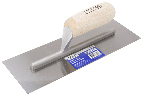 Vulcan 16212 Cement Trowel, 12 in L Blade, 4 in W Blade, Right Angle End, Ergonomic Handle, Wood Handle