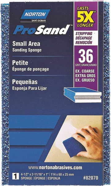 NORTON ProSand 82070 Sanding Sponge, 4-1/2 in L, 2-11/16 in W, 36 Grit, Extra Coarse, Aluminum Oxide Abrasive