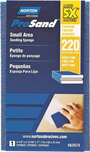 NORTON ProSand 82074 Sanding Sponge, 4-1/2 in L, 2-11/16 in W, 220 Grit, Extra Fine, Aluminum Oxide Abrasive