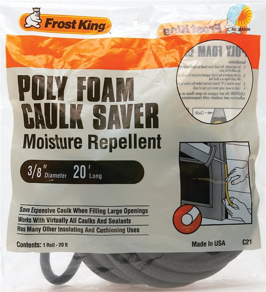 Frost King C21H Caulk Saver, 3/8 in Dia, 20 ft L, Polyfoam, Gray