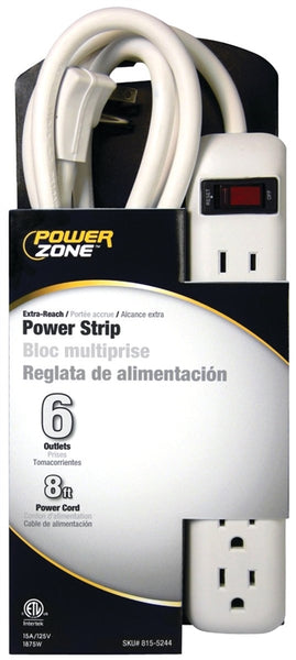 PowerZone OR801115 Power Outlet Strip, Right Angle Plug, 6 -Socket, 15 A, 125 V