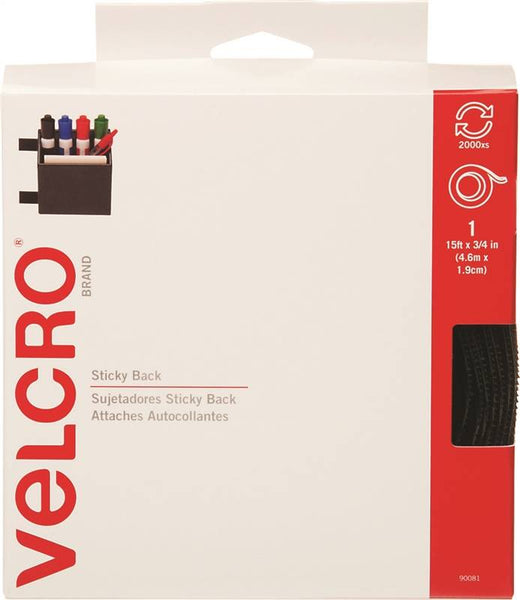 VELCRO Brand 90082 Fastener, 3/4 in W, 15 ft L, Nylon, White, Rubber Adhesive