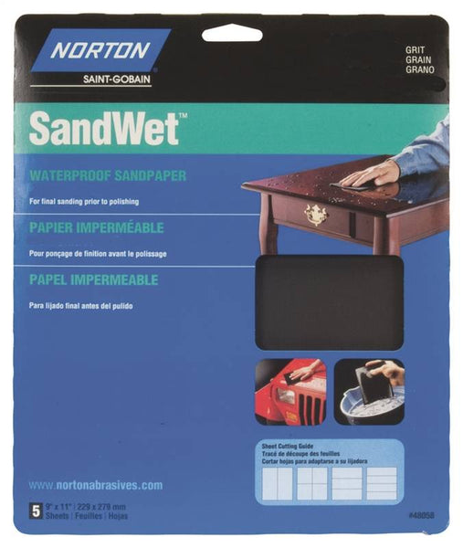 NORTON 48060 Sanding Sheet, 9 in L, 11 in W, 400 Grit, Super Fine, Aluminum Oxide Abrasive