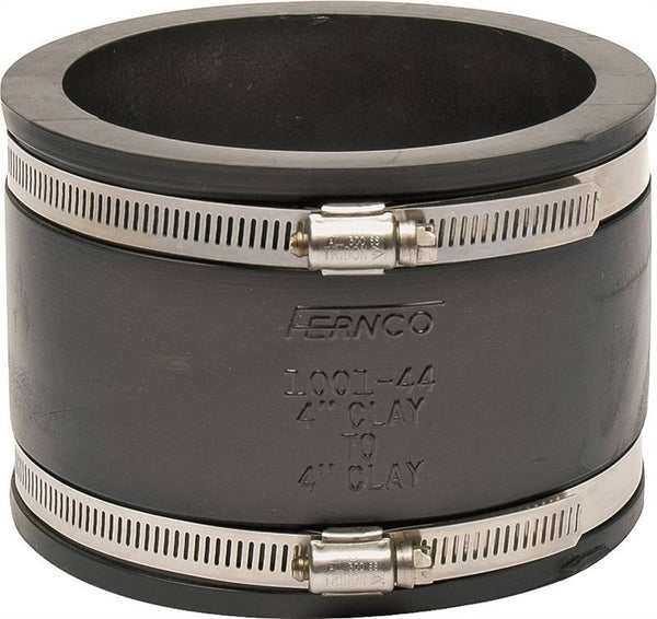 FERNCO P1001-44 Flexible Coupling, 4 x 4 in, Clay x Clay, PVC, 4.3 psi Pressure
