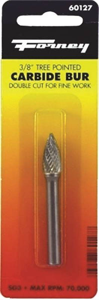 Forney 60127 Burr, 3/8 in Dia Cutting, 1/4 in Shank, Tree Pointed Shank, Tungsten Carbide Cutting Edge