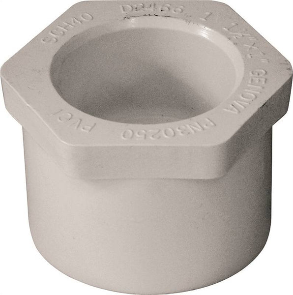 LASCO 437211BC Reducing Bushing, 1-1/2 x 1 in, Spigot x Slip, PVC, White, SCH 40 Schedule