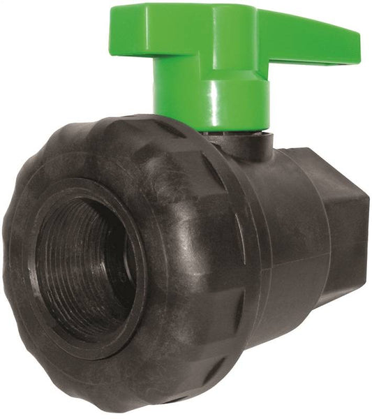 GREEN LEAF SU050E Ball Valve, 1/2 in Connection, Female NPT, 125 psi Pressure, Polypropylene Body