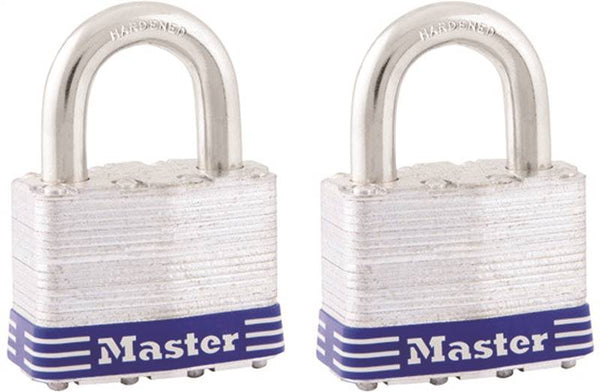 Master Lock 5T Padlock, Keyed Alike Key, 3/8 in Dia Shackle, 1 in H Shackle, Boron Alloy Shackle, Steel Body, Laminated