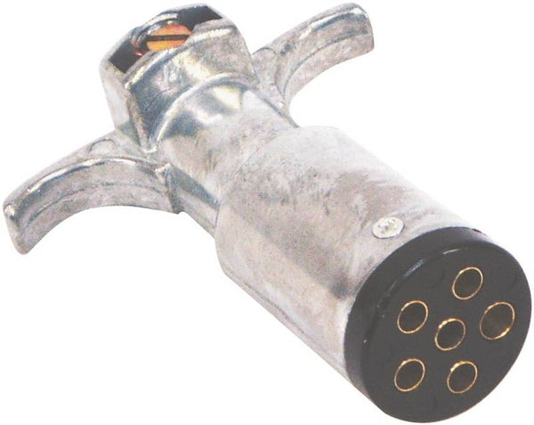 US Hardware RV-494C Trailer Connector with Grip, 6-Pole, Male Contact, Zinc