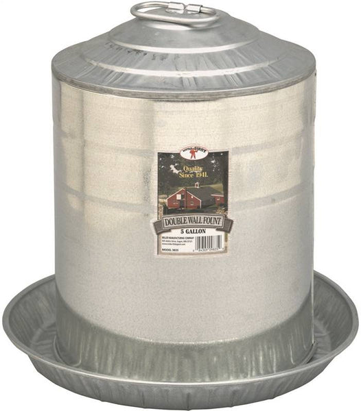 Little Giant 9835 Poultry Fount, 5 gal Capacity, Galvanized Steel, Floor, Ground Mounting