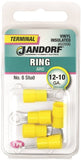 Jandorf 60996 Ring Terminal, 12 to 10 AWG Wire, #8 Stud, Vinyl Insulation, Copper Contact, Yellow