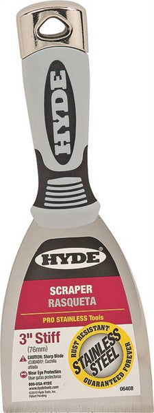 HYDE 06408 Stainless Scraper, 3 in W Blade, Single-Edge Blade, Stainless Steel Blade, Plastic/Wood Handle