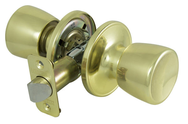 ProSource TS730BRA4V Knob Lockset, Knob Handle, Metal, Polished Brass, 2-3/8 to 2-3/4 in Backset, 44 x 57 mm Strike