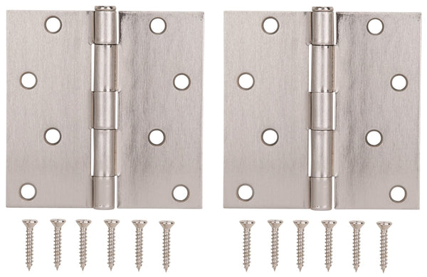 ProSource BH-502SN-PS Square Corner Door Hinge, Steel, Satin Nickel, Loose Pin, 180 deg Range of Motion