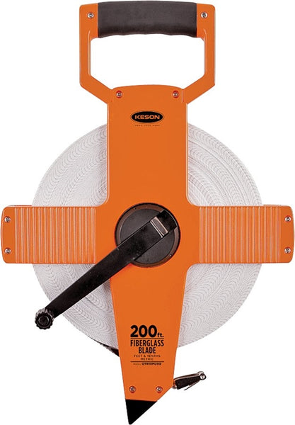 KESON OTR18200 Tape Measure, 200 ft L Blade, 3/8 in W Blade, Fiberglass Blade, ABS Case, Pumpkin Case