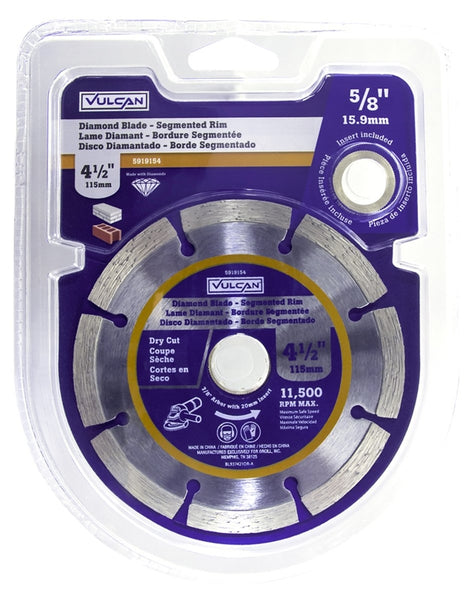 Vulcan 937421OR Diamond Blade, 4.5 in Dia, 7/8 in Arbor, Synthetic Industrial Diamond and 2% Cobalt Cutting Edge