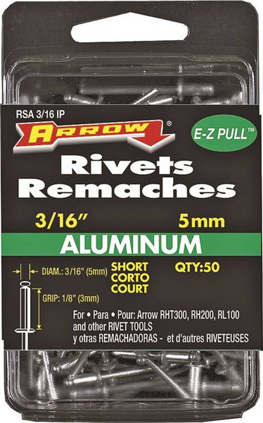 Arrow RSA3/16IP Pop Rivet, Short, 1/8 in L, Aluminum