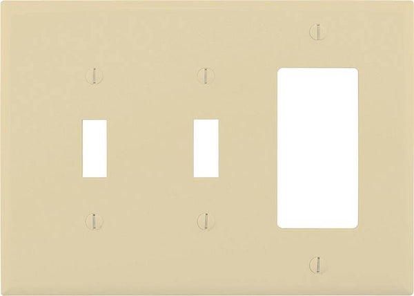 Eaton Wiring Devices PJ226V Combination Wallplate, 4-7/8 in L, 6-3/4 in W, 3 -Gang, Polycarbonate, Ivory