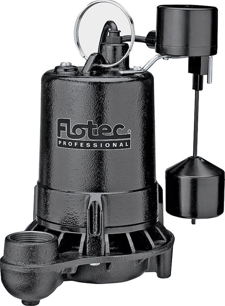 Flotec Professional Series E50VLT Sump Pump, 1-Phase, 6 A, 115 V, 0.5 hp, 1-1/2 in Outlet, 22 ft Max Head, 1020 gph