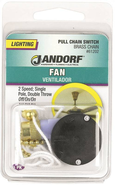 Jandorf 61202 Pull Chain Switch, 1-Pole, 125 V, 3 A, Brass