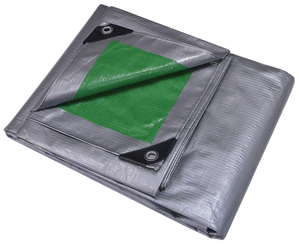 ProSource T0510GS140 Tarpaulin, 10 ft L, 8 ft W, 8 mil Thick, Polyethylene, Green/Silver