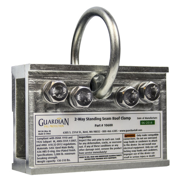 GUARDIAN FALL PROTECTION 10600 2-Way Universal Standing Seam Roof Clamp, Galvanized Steel