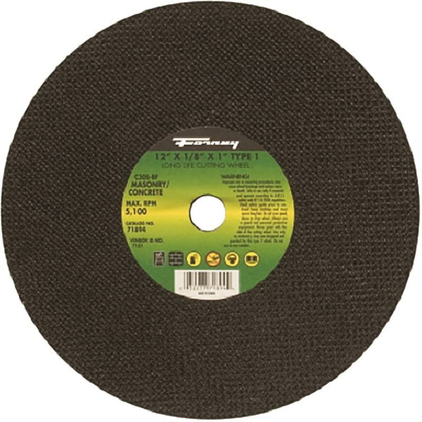 Forney 71894 Cut-Off Wheel, 12 in Dia, 1/8 in Thick, 1 in Arbor, 20 Grit, Coarse, Silicone Carbide Abrasive