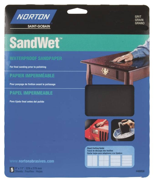 NORTON 48080 Sanding Sheet, 9 in L, 11 in W, 320 Grit, Super Fine, Aluminum Oxide Abrasive