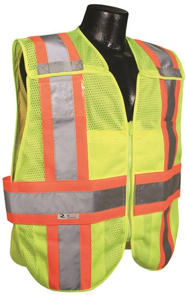 RADWEAR SV24-2ZGM-XL/2XL Expandable Safety Vest, XL/2XL, Polyester, Green/Silver, Zip-N-Rip Closure