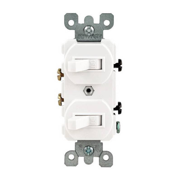 Decora R62-05224-2WS Duplex Combination Double Switch, 15 A, 120/277 V, Lead Wire Terminal, White