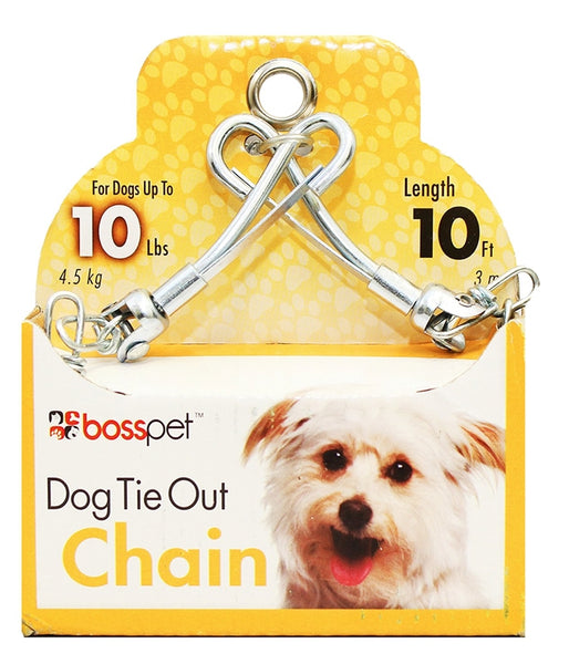 Boss Pet PDQ 53010 Pet Tie-Out Chain with Swivel Snap, Twist Link, 10 ft L Belt/Cable, Steel