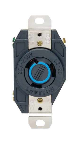 Leviton S01-02320-00D Single Receptacle, 2 -Pole, 250 V, 20 A, NEMA: NEMA L6-20R, Black