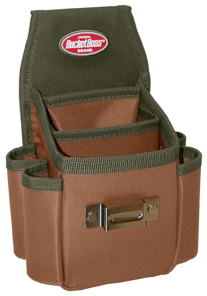 Bucket Boss 54175 Utility Plus Pouch, 3-Pocket, Poly Ripstop Fabric, Brown/Green, 6-1/2 in W, 9-1/5 in H, 4 in D