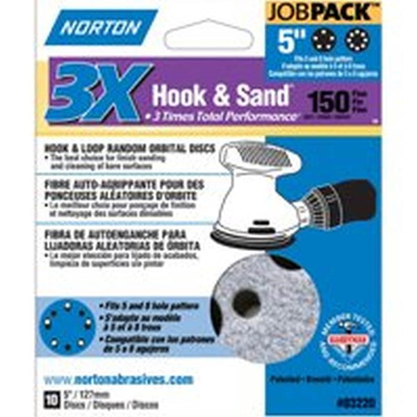 NORTON 03220 Sanding Disc, 5 in Dia, 11/16 in Arbor, Coated, P150 Grit, Fine, Alumina Ceramic Abrasive, Spiral