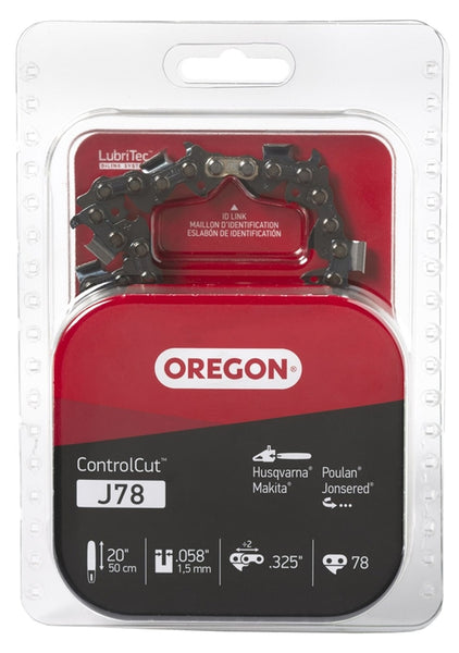 Oregon ControlCut J78 Chainsaw Chain, 21BPX Chain, 20 in L Bar, 0.058 in Gauge, 0.325 in TPI/Pitch, 78-Link